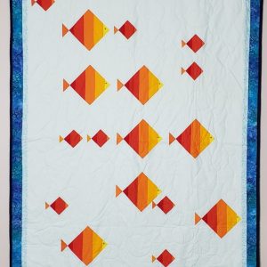 Quilt #4 - Playful Yellow Fish Quilt, Pillow Case & Wall Art